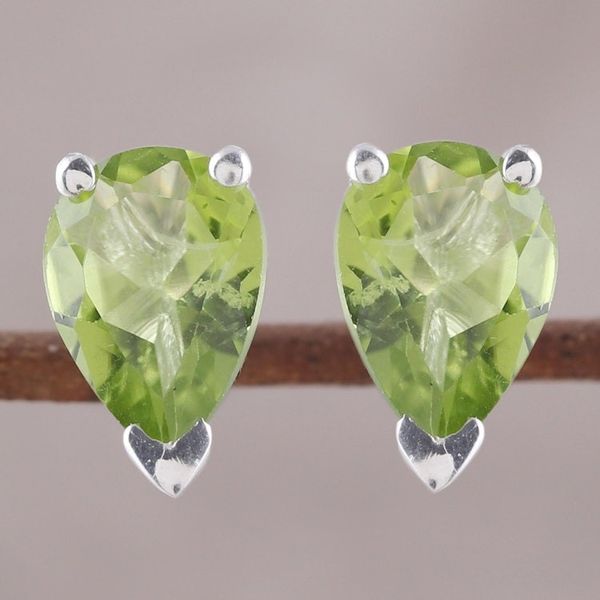 Alternate image for Faceted Peridot Stud Earrings Crafted in India Verdant Gleam