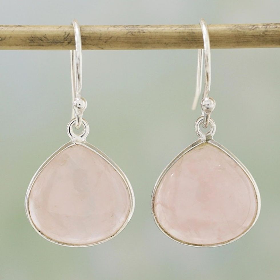 Rose Quartz and Sterling Silver Dangle Earrings from India 'Dancing Soul'