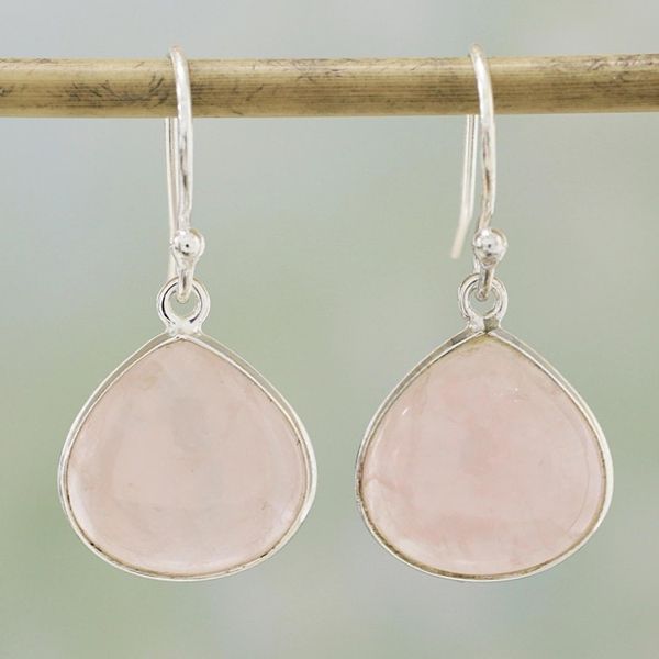 Alternate image for Rose Quartz and Sterling Silver Dangle Earrings from India Dancing Soul