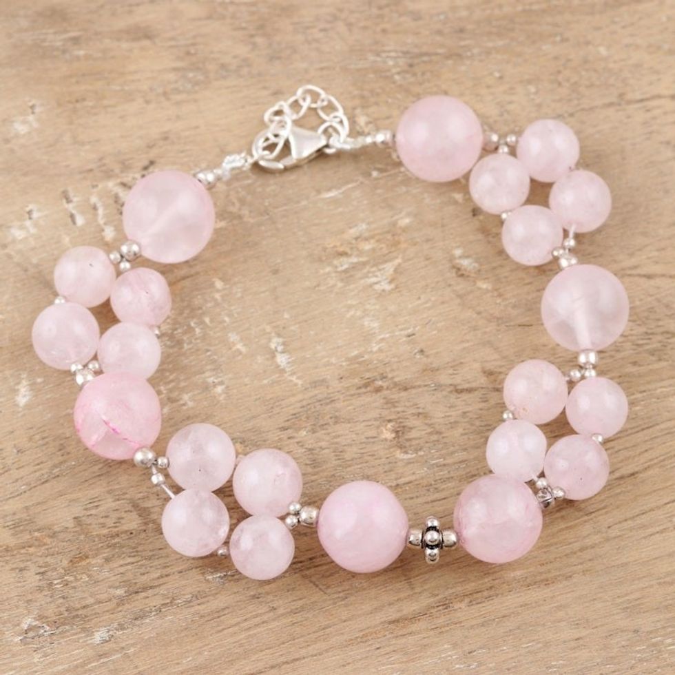 Handmade Sterling Silver and Rose Quartz Beaded Bracelet 'Rosy View'