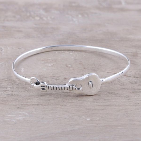 Alternate image for Sterling Silver Guitar Bangle Bracelet from India Music Gleams