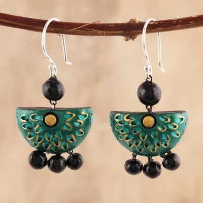 Alternate image for Green Floral Ceramic Dangle Earrings from India Delhi Green