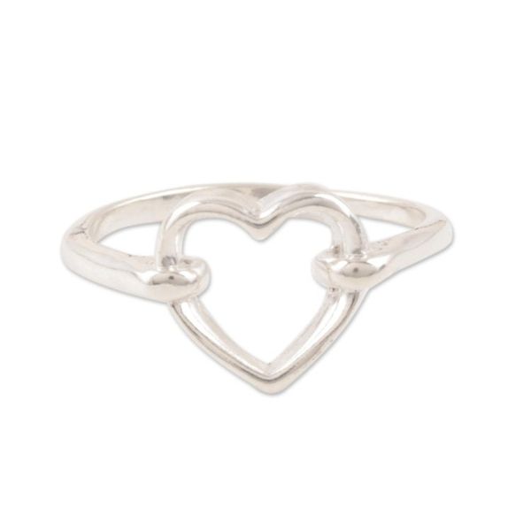 Alternate image for Heart-Shaped Sterling Silver Band Ring from India Luminous Heart