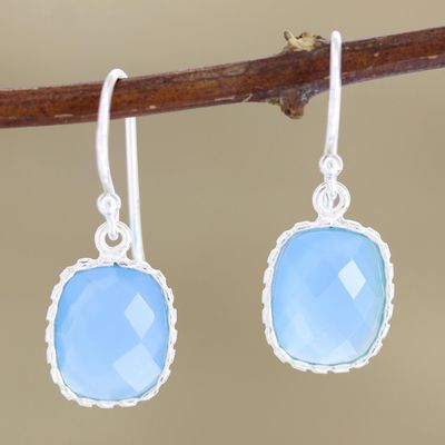Alternate image for Blue Chalcedony Dangle Earrings in Polished 925 Silver Delhi Sky