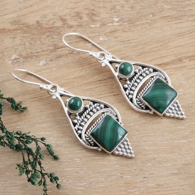 Primary image for Malachite Cabochon and Sterling Silver Dangle Earrings Green Ocean