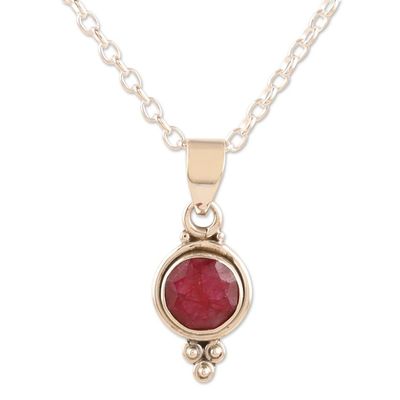 Alternate image for Hand Crafted Ruby and Sterling Silver Pendant Necklace Air Bubble in Pink
