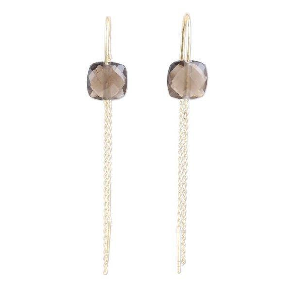 Alternate image for Gold-Plated Smoky Quartz Threader Earrings Stylish Earth