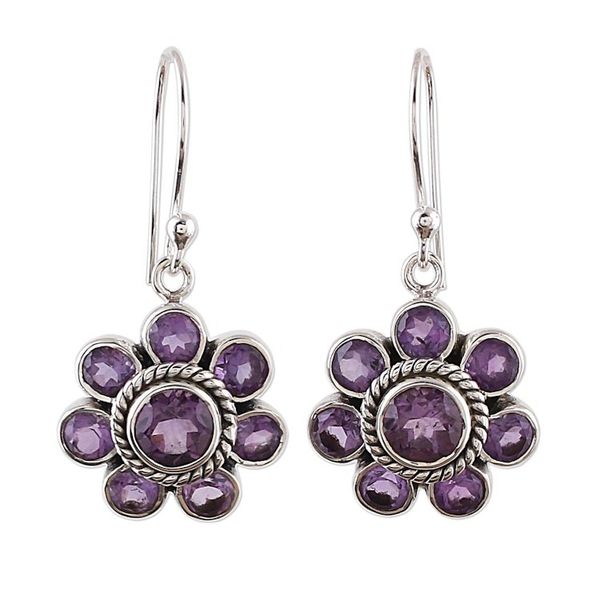 Alternate image for Amethyst and Sterling Silver Dangle Earrings from India Morning Glitter in Purple