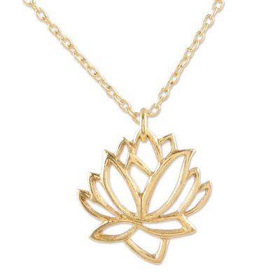 Alternate image for Gold-Plated Pendant Necklace with Lotus Motif Lotus of the Land