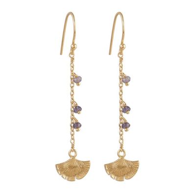Alternate image for Gold Plated Iolite Ginkgo Leaf Dangle Earrings from India Ginkgo Hope