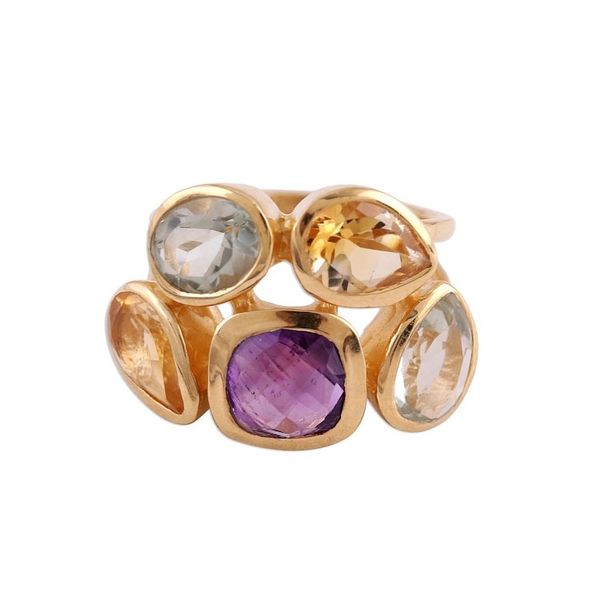 Alternate image for Amethyst Citrine and Blue Topaz Gold Vermeil Cocktail Ring The Five Allures