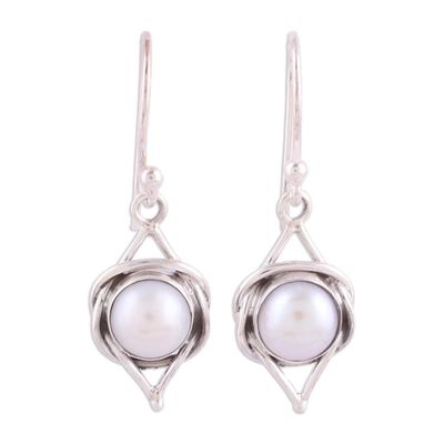 Alternate image for Indian Cultured Pearl and Sterling Silver Dangle Earrings Intricate Twirl