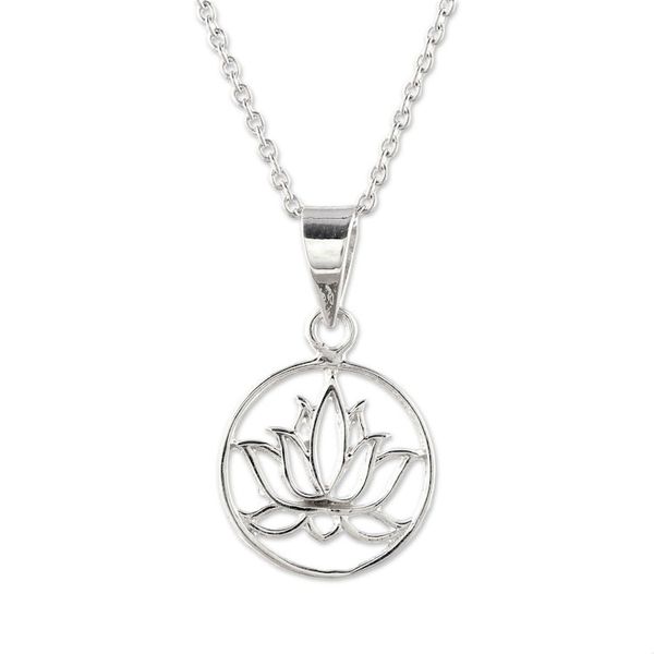 Alternate image for Handcrafted Sterling Silver Lotus Bloom Pendant Necklace Lotus in Bloom