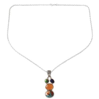 Alternate image for Polished Sterling Silver Pendant Necklace with Multiple Gems Celestial Treasures