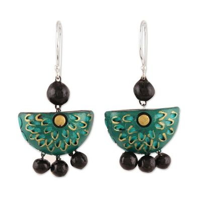 Alternate image for Green Floral Ceramic Dangle Earrings from India Delhi Green