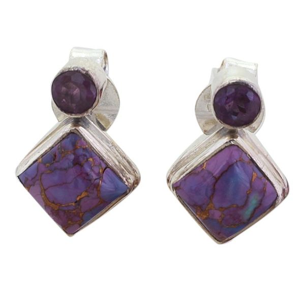 Alternate image for Indian Amethyst Earrings with Composite Purple Turquoise Purple Sparkle
