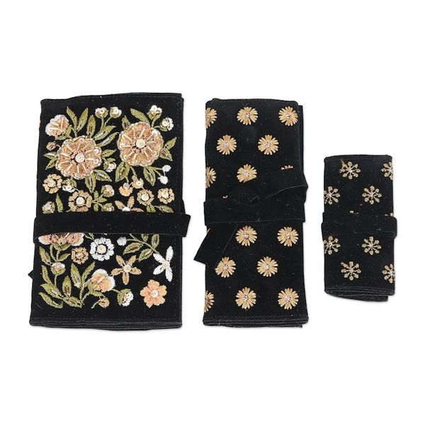 Alternate image for Embroidered Floral Jewelry Rolls from India Set of 3 Floral Saga