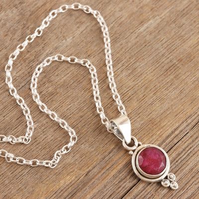 Alternate image for Hand Crafted Ruby and Sterling Silver Pendant Necklace Air Bubble in Pink