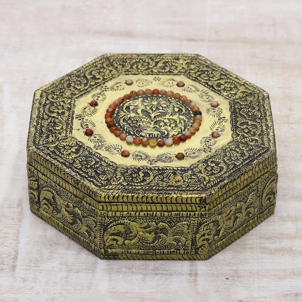 Alternate image for Hand Crafted Repousse Brass Jewelry Box Golden Treasures