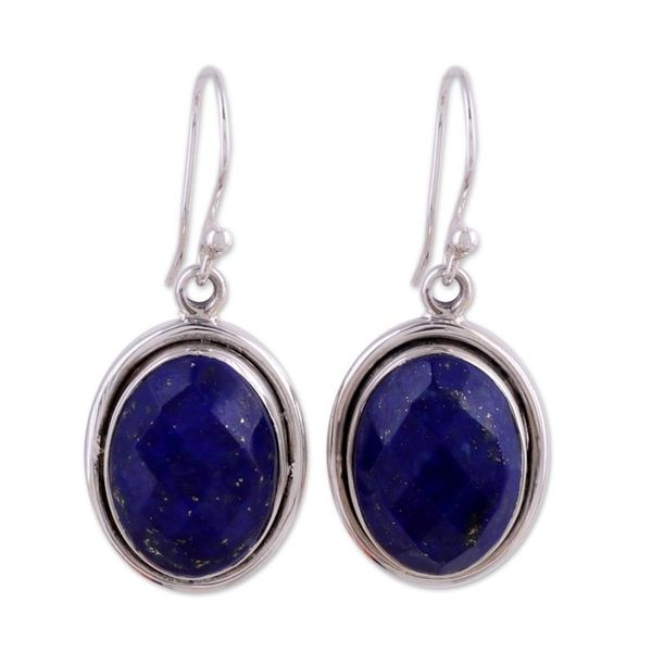 Alternate image for Lapis Lazuli Earrings Sterling Silver Jewelry from India Blue Destiny