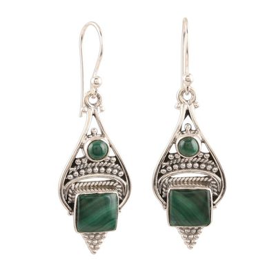 Alternate image for Malachite Cabochon and Sterling Silver Dangle Earrings Green Ocean