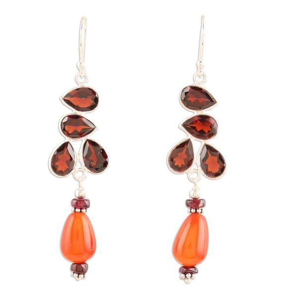 Alternate image for Sterling Silver Dangle Earrings with Garnet and Carnelian Exotic Allure