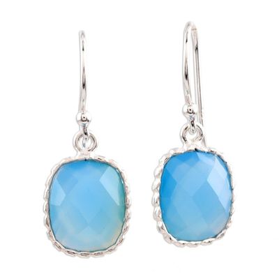 Alternate image for Blue Chalcedony Dangle Earrings in Polished 925 Silver Delhi Sky