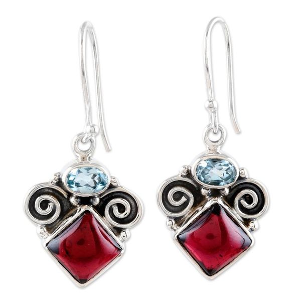 Alternate image for Garnet and Blue Topaz Dangle Earrings Rainbow Fragments