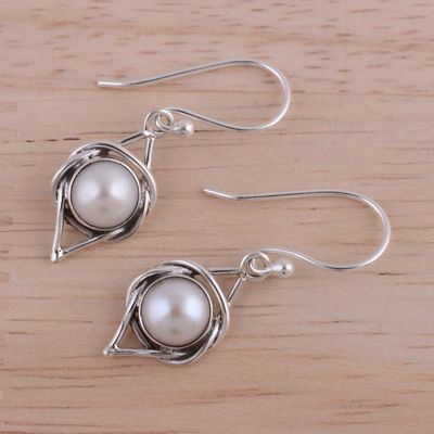 Alternate image for Indian Cultured Pearl and Sterling Silver Dangle Earrings Intricate Twirl