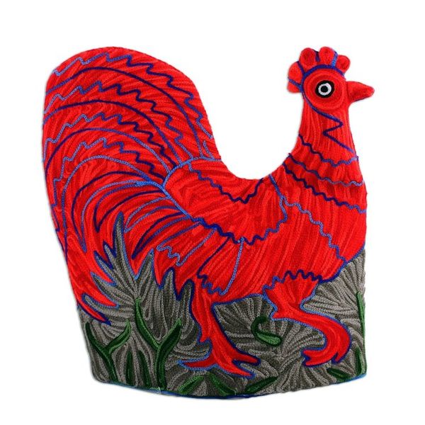 Alternate image for Indian Chain Stitched Wool and Cotton Red Rooster Tea Cozy Morning Rooster