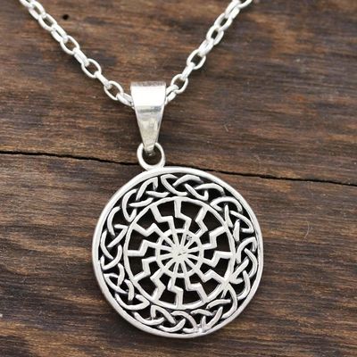 Alternate image for Celtic Pattern Sterling Silver Pendant Necklace from India Celtic Chakra