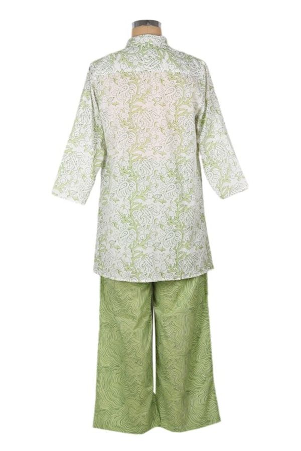 Alternate image for Paisley and Faux-Bois Printed Cotton Pajama Set in Green Spring Paisley