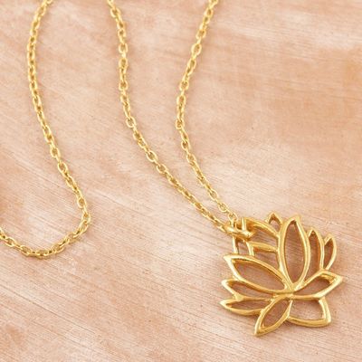 Alternate image for Gold-Plated Pendant Necklace with Lotus Motif Lotus of the Land