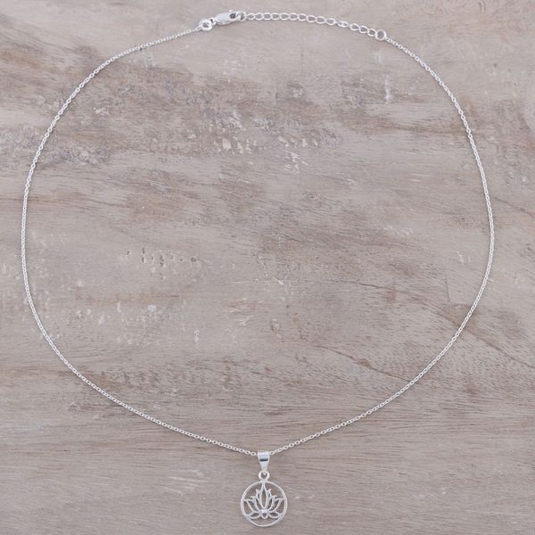 Alternate image for Handcrafted Sterling Silver Lotus Bloom Pendant Necklace Lotus in Bloom