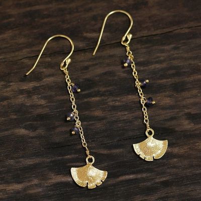 Alternate image for Gold Plated Iolite Ginkgo Leaf Dangle Earrings from India Ginkgo Hope