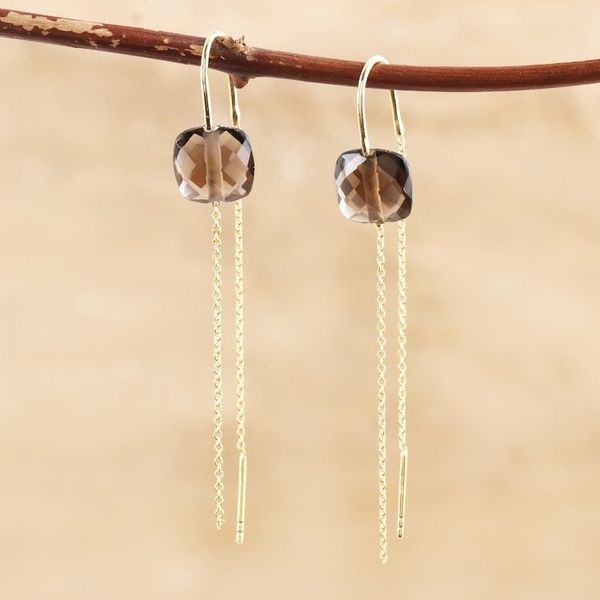 Alternate image for Gold-Plated Smoky Quartz Threader Earrings Stylish Earth