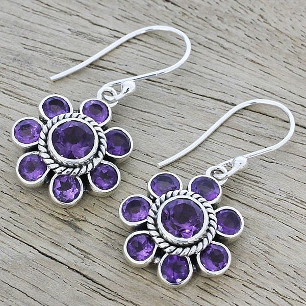 Alternate image for Amethyst and Sterling Silver Dangle Earrings from India Morning Glitter in Purple