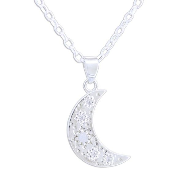 Alternate image for Cubic Zirconia and Rainbow Moonstone Pendant Necklace Flower Moon