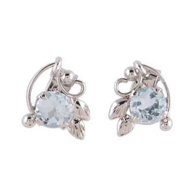 Alternate image for Rhodium Plated Blue Topaz Stud Earrings from India Leafy Glisten