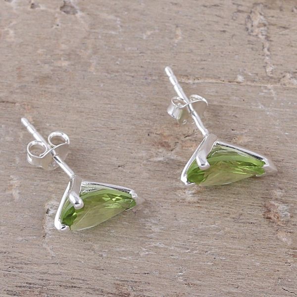 Alternate image for Faceted Peridot Stud Earrings Crafted in India Verdant Gleam