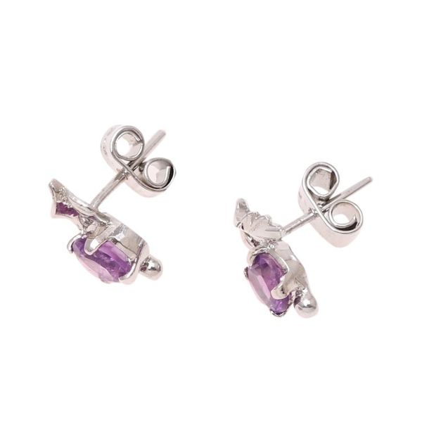 Alternate image for Leafy Rhodium Plated Amethyst Stud Earrings from India Nature Leaf
