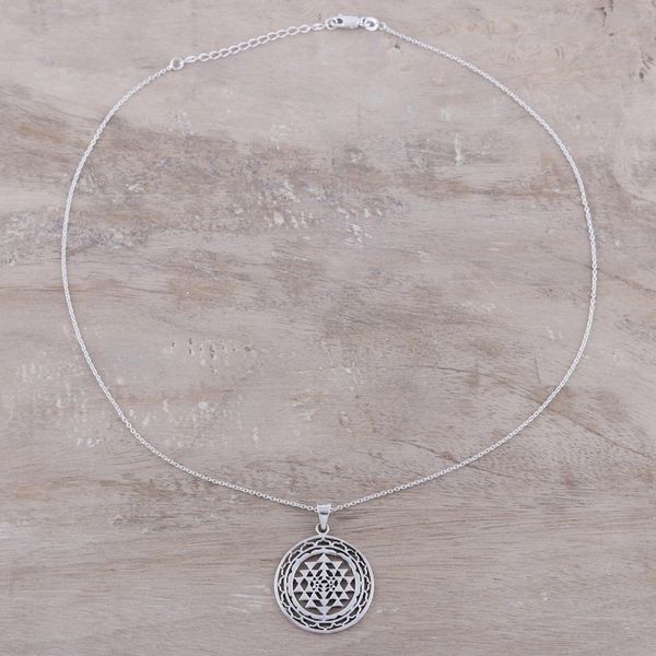 Alternate image for Handcrafted Sterling Silver Om Visualized Pendant Necklace Om in Symmetry