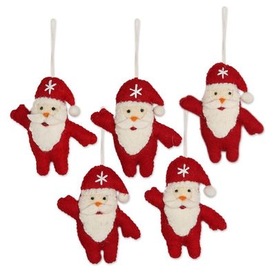 Alternate image for Set of 5 Wool Felt Santa Ornaments Santa Dance