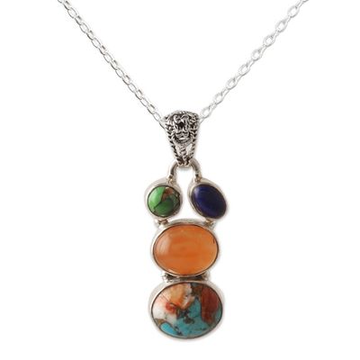 Alternate image for Polished Sterling Silver Pendant Necklace with Multiple Gems Celestial Treasures
