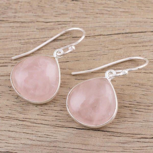 Alternate image for Rose Quartz and Sterling Silver Dangle Earrings from India Dancing Soul