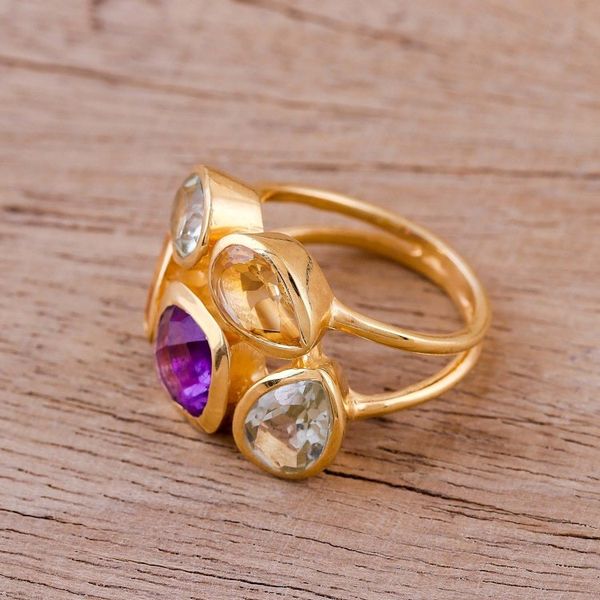Alternate image for Amethyst Citrine and Blue Topaz Gold Vermeil Cocktail Ring The Five Allures
