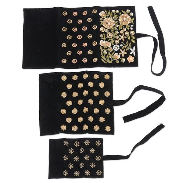 Alternate image for Embroidered Floral Jewelry Rolls from India Set of 3 Floral Saga