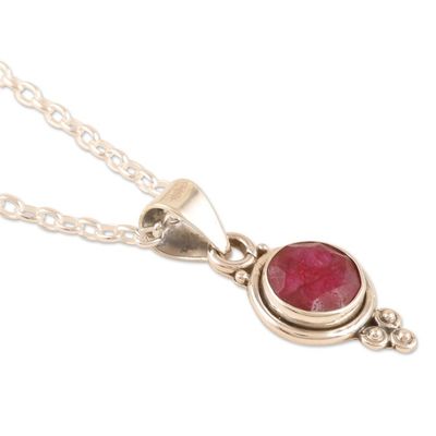 Alternate image for Hand Crafted Ruby and Sterling Silver Pendant Necklace Air Bubble in Pink