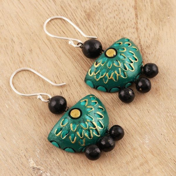 Alternate image for Green Floral Ceramic Dangle Earrings from India Delhi Green