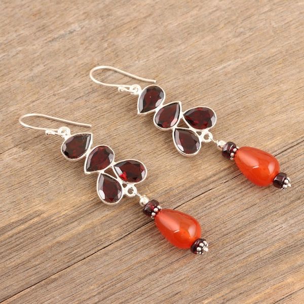 Alternate image for Sterling Silver Dangle Earrings with Garnet and Carnelian Exotic Allure